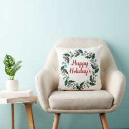 Cojín Decorativo Happy Holiday's Wreath Throw Pillow