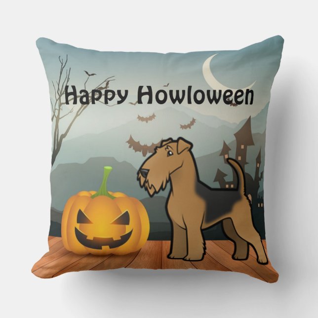 Cojín Decorativo Happy Howloween Airedale Terrier (Anverso)