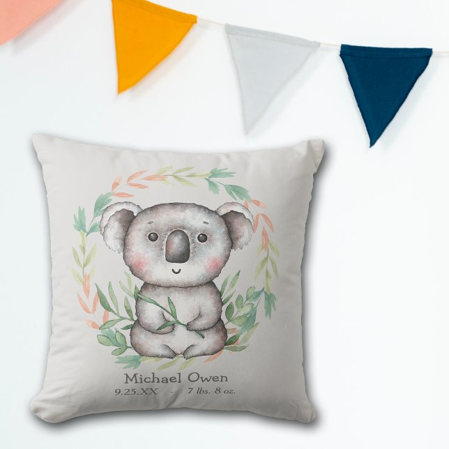 Cojín Decorativo Happy Koala Bear Leaf Wreath (Subido por el creador)