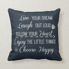 Cojín Decorativo Happy Life Rules Cita Afirmaciones