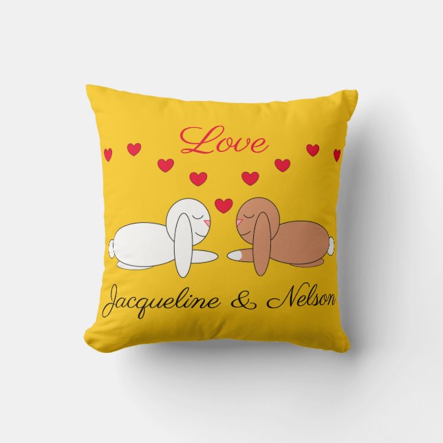 Cojín Decorativo Happy, Loving Rabbits:  Yellow (Anverso)