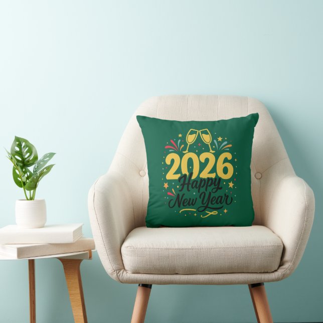 Cojín Decorativo Happy New Year 2026 Throw Pillow | Festive  (Silla)