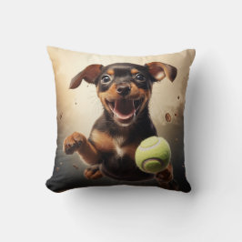 Cojín Decorativo 🐕 Happy Pinscher Pup con baile de tenis