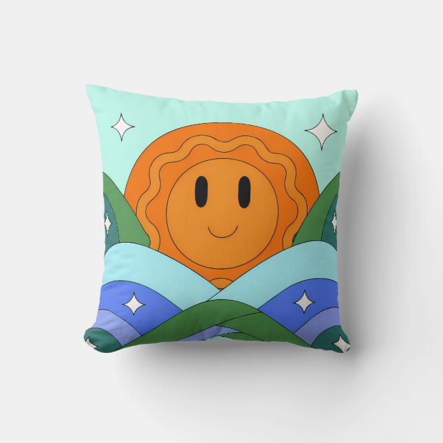 Cojín Decorativo Happy Retro Sun Over Rolling Hills (Anverso)