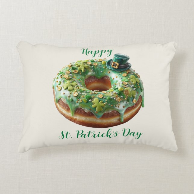 Cojín Decorativo Happy St. Patrick’s Day Donut with Leprechaun Hat (Anverso)