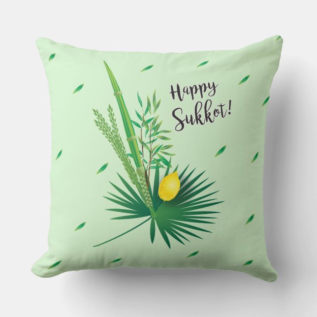 Cojín Decorativo Happy Sukkot Lulav y Etrog Watercolor Pattern (Anverso)