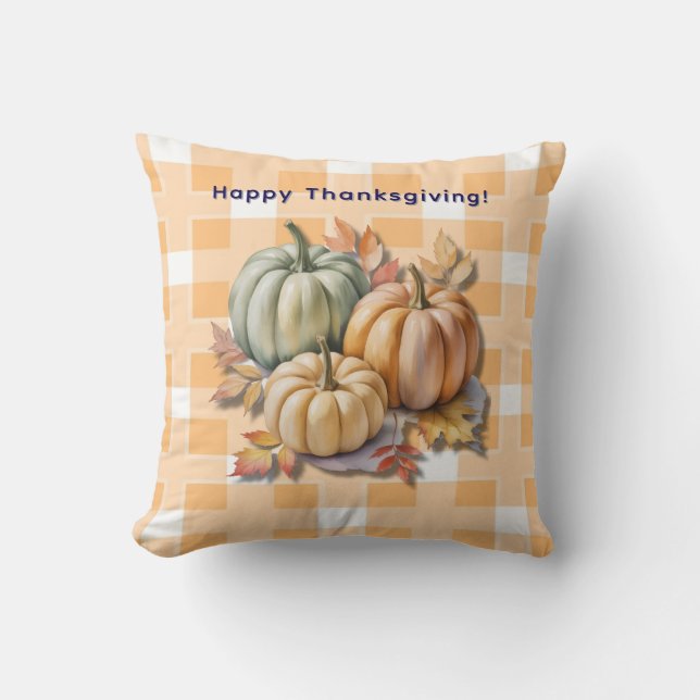 Cojín Decorativo Happy Thanksgiving Pumpkins & Autumn Leaves (Anverso)