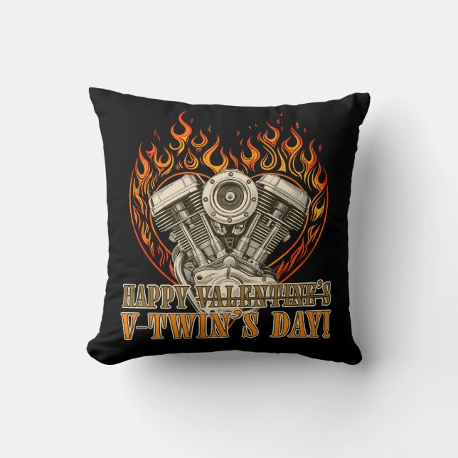 Cojín Decorativo Happy V-Twin’s Day, Anti Valentine, Chopper Lovers (Anverso)