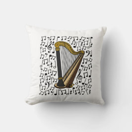 Cojín Decorativo Harp Musical Notes, Harpist Music Teacher