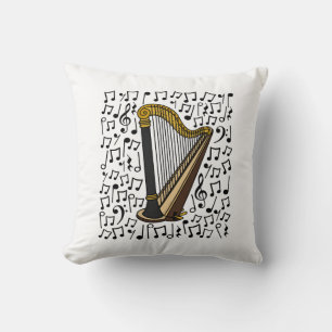 Cojín Decorativo Harp Musical Notes, Harpist Music Teacher