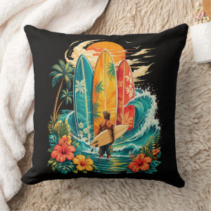 Cojín Decorativo Hawái Tabla De Surf Ola Playa Surfista Vintage