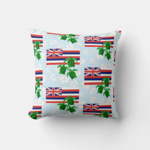 Cojín Decorativo Hawaii Flag and Green Sea Turtles Floral