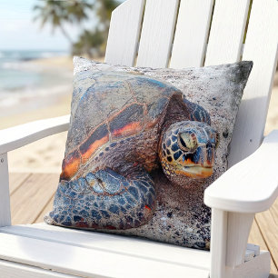 Cojín Decorativo Hawaii Honu Tortuga de Mar Playa Foto Simple Moder