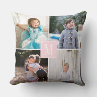Cojín Decorativo Haz tu propio collage de fotos, rosado en monogram