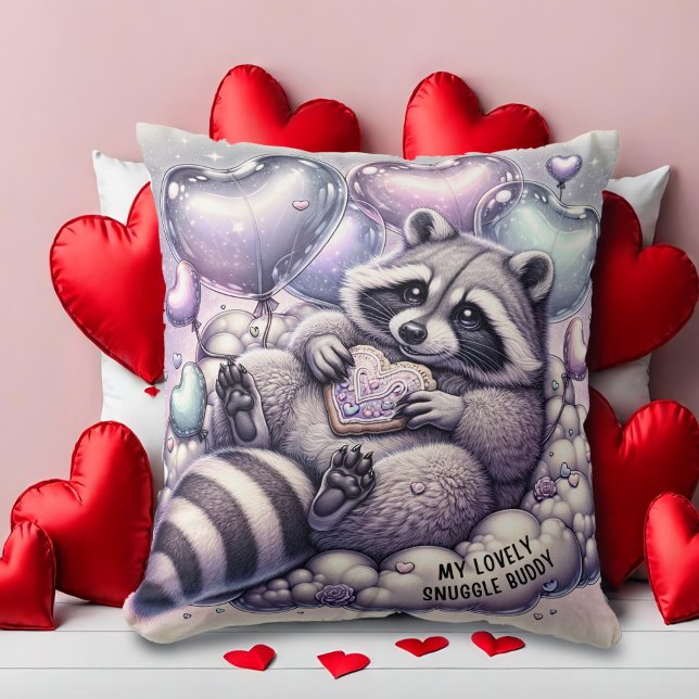 Cojín Decorativo Heart Cookie Raccoon Valentines (Subido por el creador)