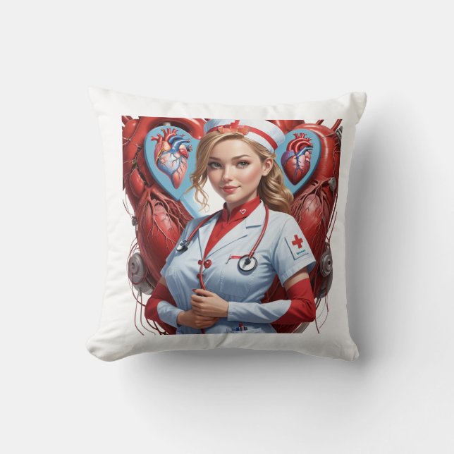 Cojín Decorativo Heart & Healing – Nurse with Anatomical Heart  (Anverso)