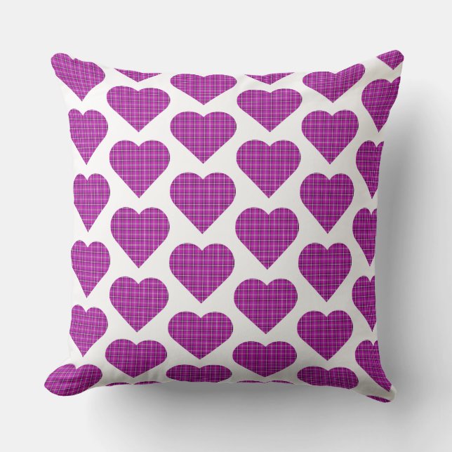 Cojín Decorativo Heart Plaid Pink Purple Black (Anverso)