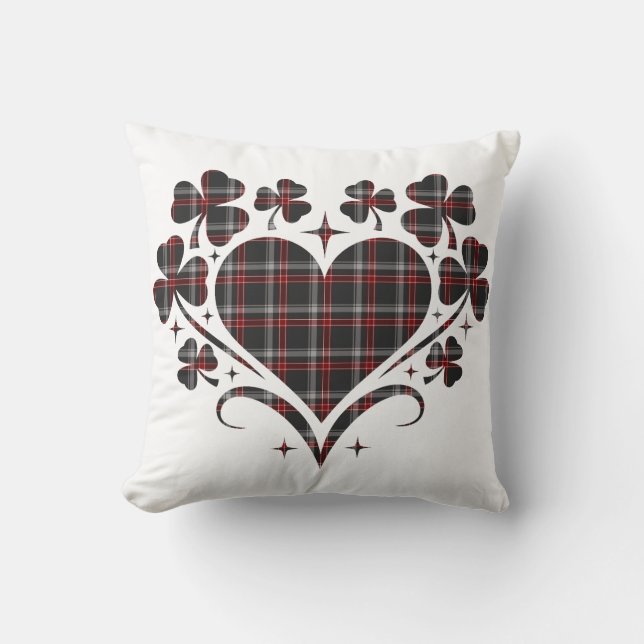 Cojín Decorativo Heart Shamrock Plaid Black Classic Clover (Anverso)