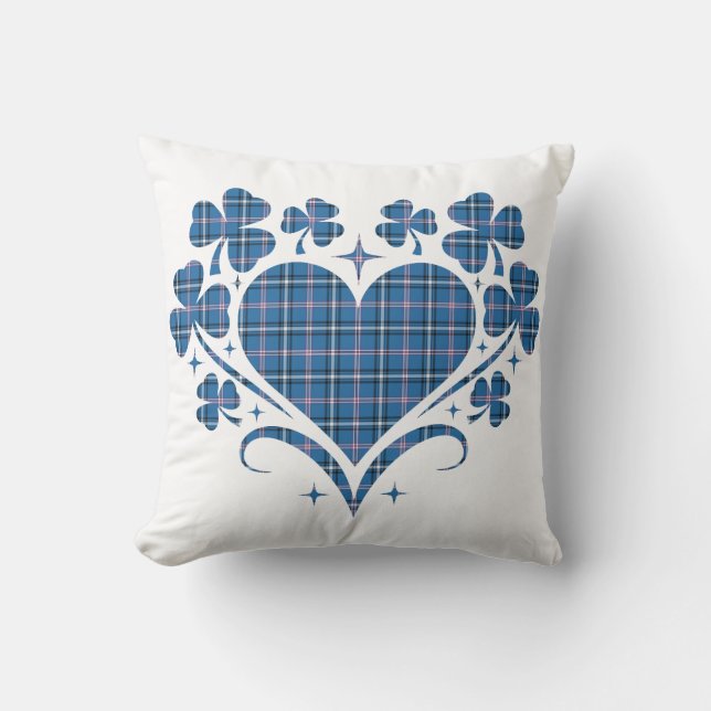 Cojín Decorativo Heart Shamrock Plaid Blue Classic Clover (Anverso)