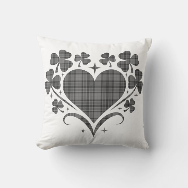Cojín Decorativo Heart Shamrock Plaid Gray Tartan Clover (Anverso)