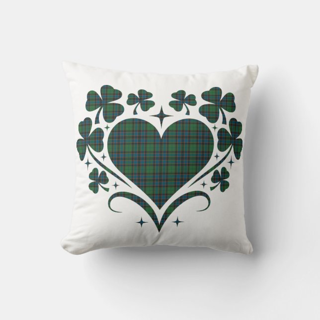 Cojín Decorativo Heart Shamrock Plaid Green Blue Tartan Clover (Anverso)