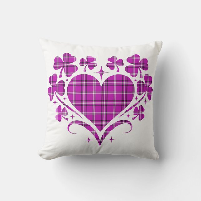 Cojín Decorativo Heart Shamrock Plaid Pink Classic Clover (Anverso)