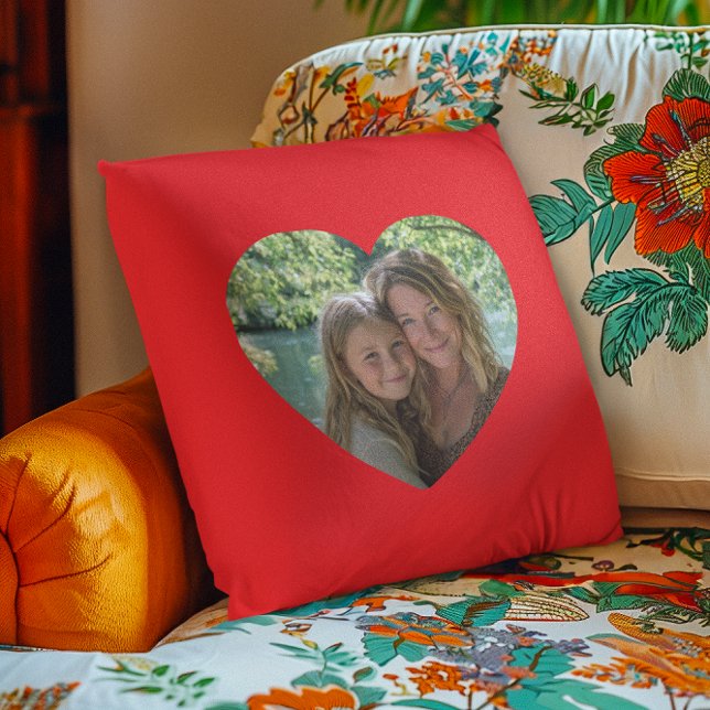 Cojín Decorativo Heart Shape Photo Bright Red (Heart Shape Photo Bright Red Throw Pillow)