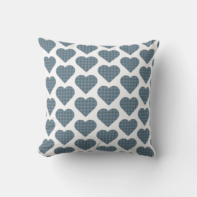 Cojín Decorativo Heart Shaped Plaid Blue Gray Modern (Anverso)