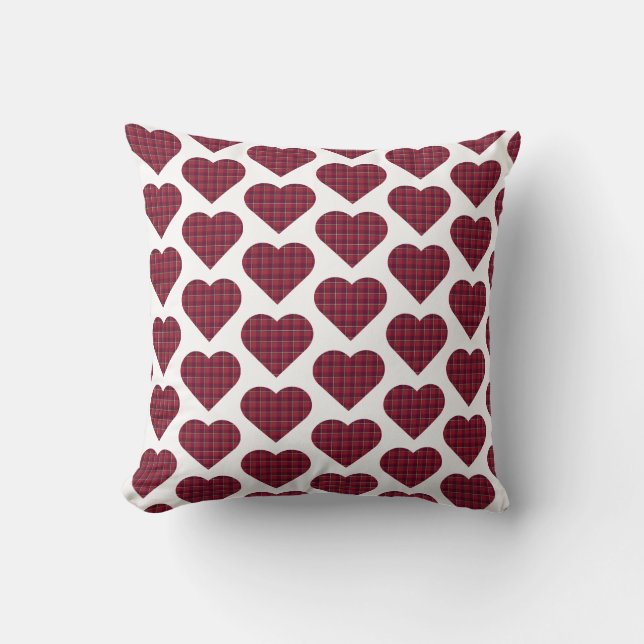 Cojín Decorativo Heart Shaped Plaid Dark Red Burgundy (Anverso)