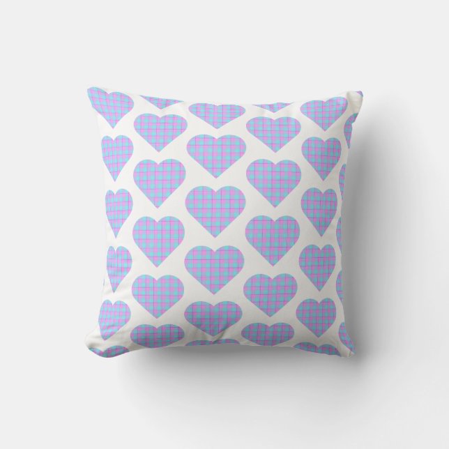 Cojín Decorativo Heart Shaped Plaid Pink Blue Pastel (Anverso)