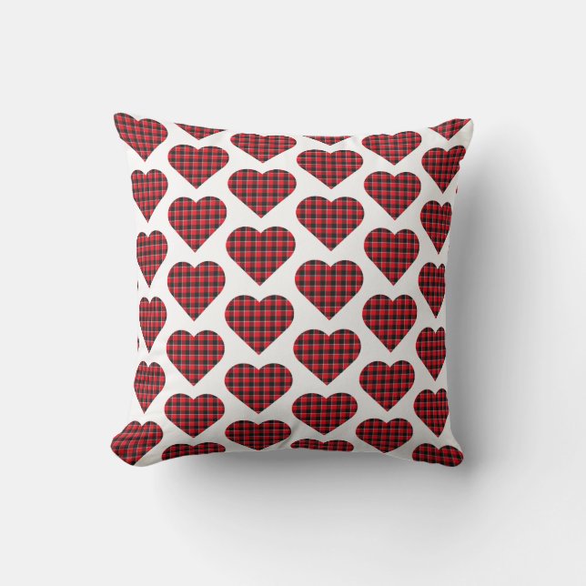 Cojín Decorativo Heart Shaped Plaid Red Black Buffalo (Anverso)