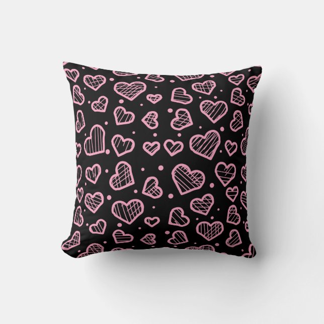 Cojín Decorativo Hearts Seamless Pattern on Black Background (Anverso)
