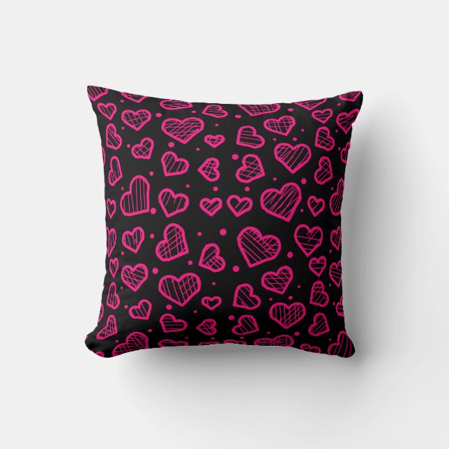 Cojín Decorativo Hearts Seamless Pattern on Black Background (Anverso)