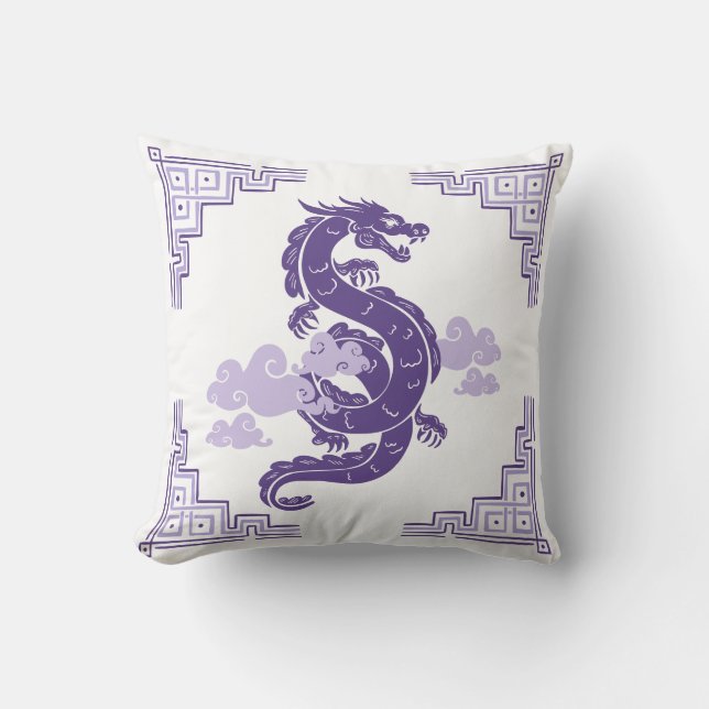 Cojín Decorativo Heather Purple Chinoiserie Dragon y Nubes (Anverso)