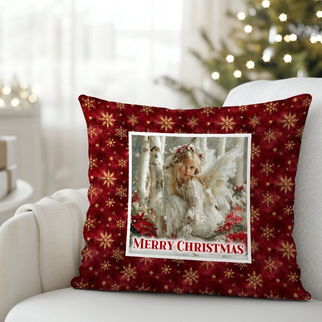 Cojín Decorativo Heavenly Angel Red Gold Christmas Pillow Gift (Heavenly Angel Red Gold Christmas Pillow Gift)