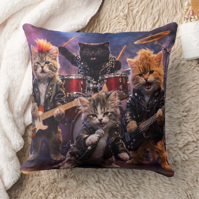 Cojín Decorativo Heavy metal rockstar kittens punk band throw cushi (Manta)