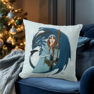 Cojín Decorativo Hechicera del Dragón Azul Copos de Nieve