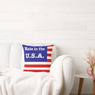 Cojín Decorativo Hecho En EE. UU. Bandera Americana Roja Blanca Y A