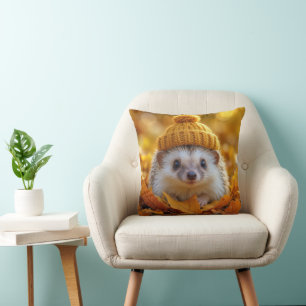 Cojín Decorativo Hedgehog En Hojas De Otoño