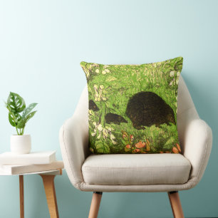 Cojín Decorativo Hedgehog y bebés de estilo Art Nouveau de los País