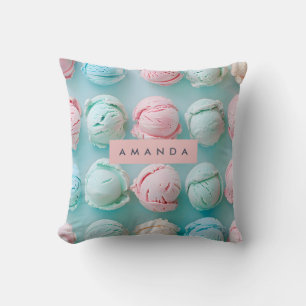 Cojín Decorativo Helado Personalizado Elegante de Rayas Pastel
