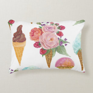 Cojín Decorativo Helados, frambuesas: acuarela.