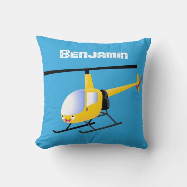 Cojín Decorativo Helicóptero de personalizado alegre amarillo lindo (Anverso)