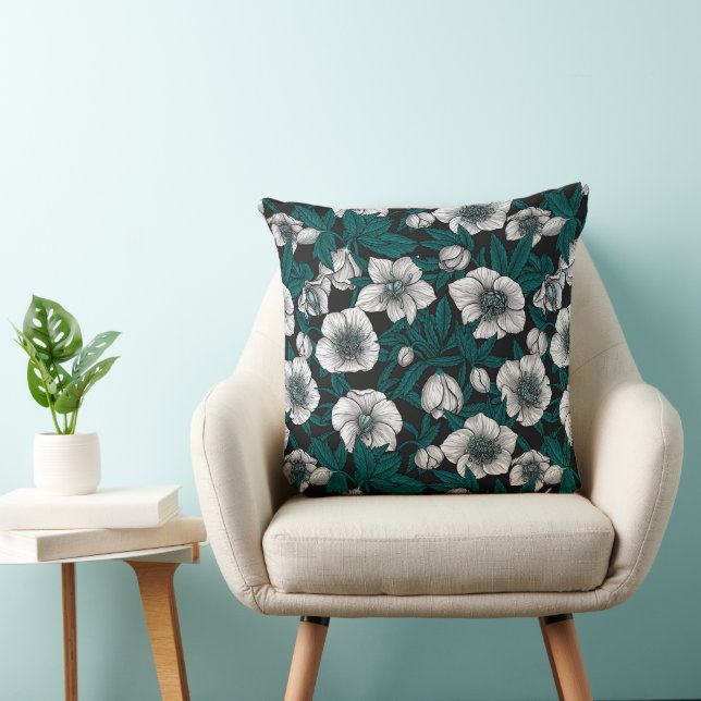 Cojín Decorativo Hellebores blancos con hojas azules (Silla)