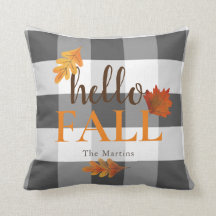 Hello Fall Autumn Leaves Black