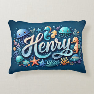 Cojín Decorativo Henry Name Ocean Theme Decorant Sea Life