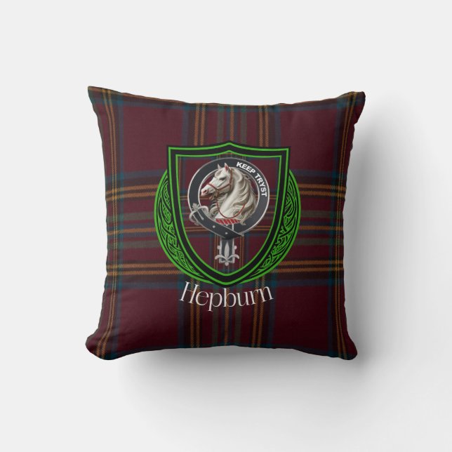 Cojín Decorativo Hepburn Clan Escocesa Tartán y Escudo (Anverso)