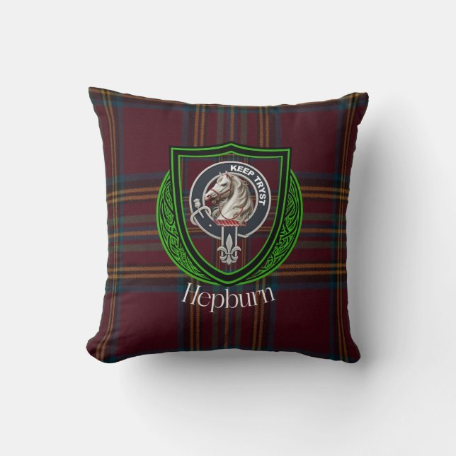 Cojín Decorativo Hepburn Scottish Clan Tartan & Crest (Anverso)