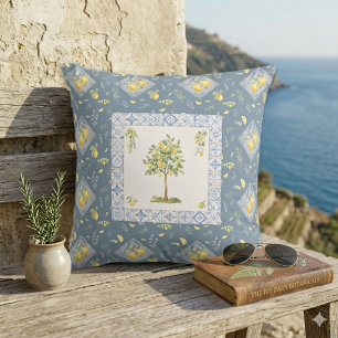 Cojín Decorativo Herencia Italiana Riviera Arte Acuarela Limón