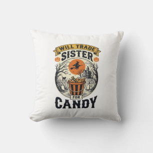 Cojín Decorativo Hermana de Halloween Cambiará Por Dulces Vintage_1